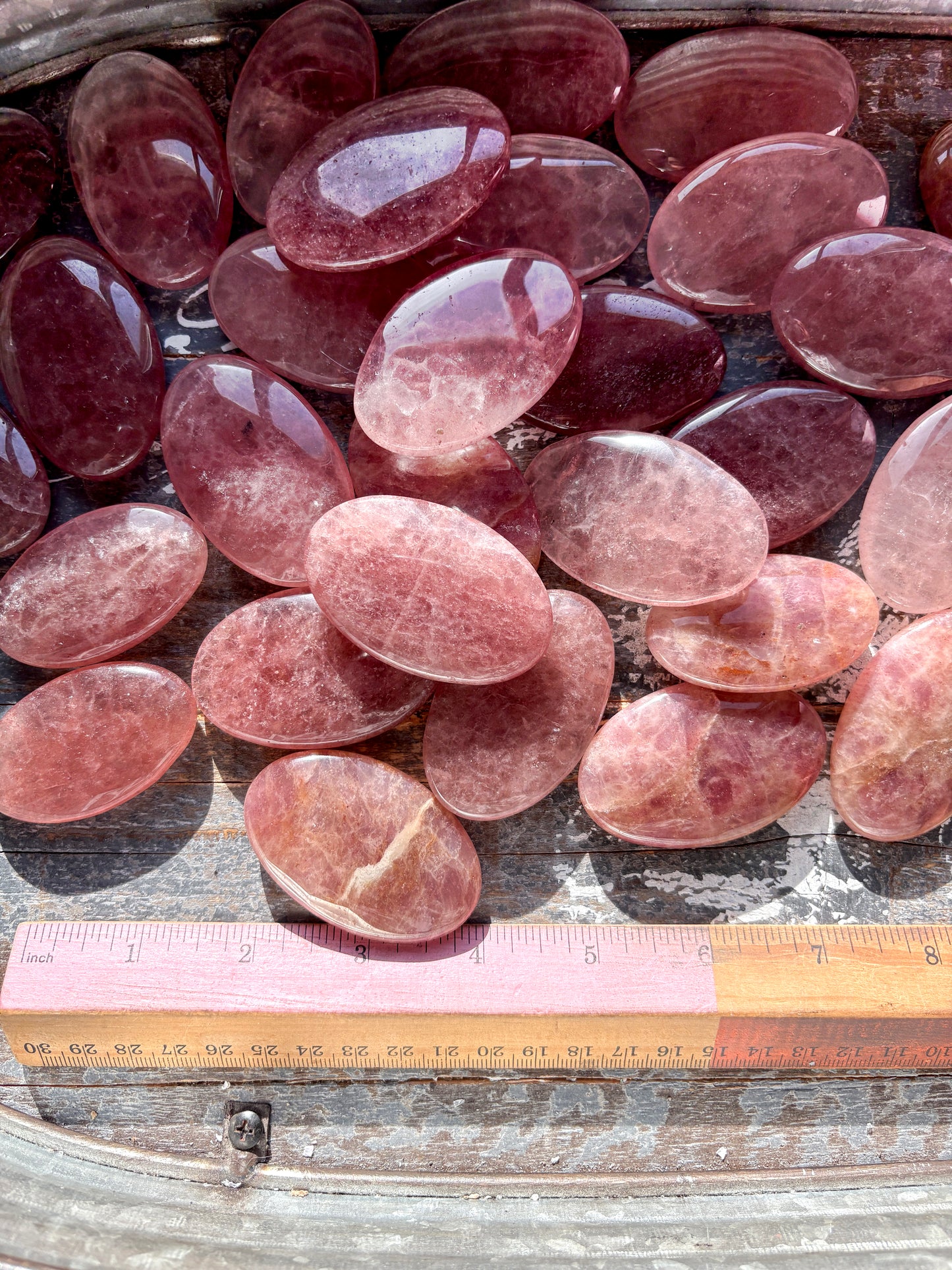 One (1) Strawberry Quartz Palm Stone, Intuitively Chosen