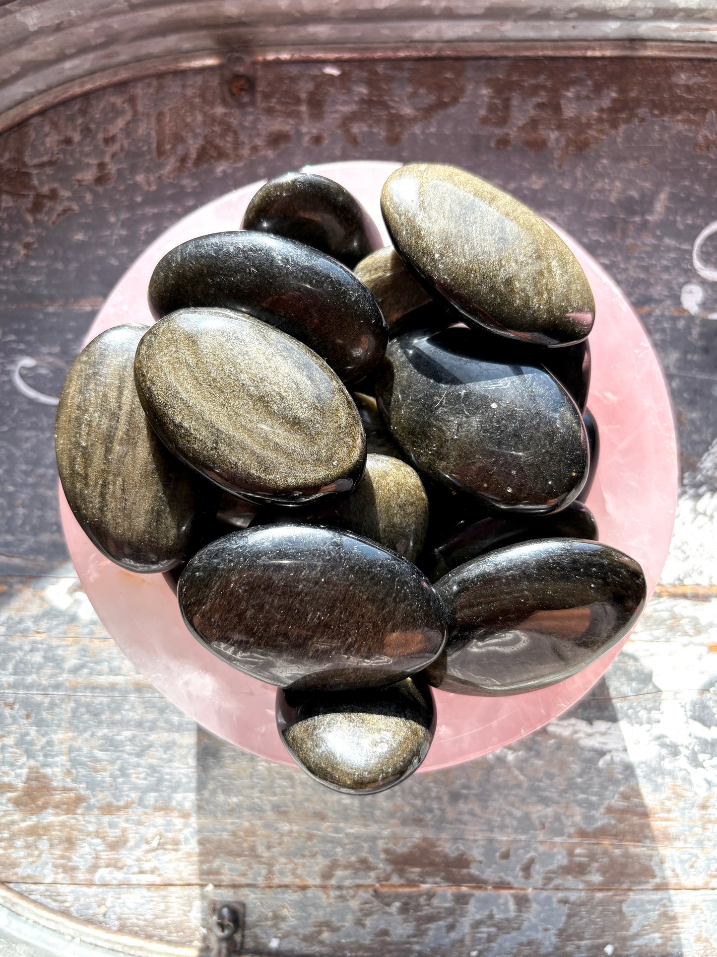 One (1) Gold Sheen Obsidian Palmstone from Mexico, Intuitively Chosen