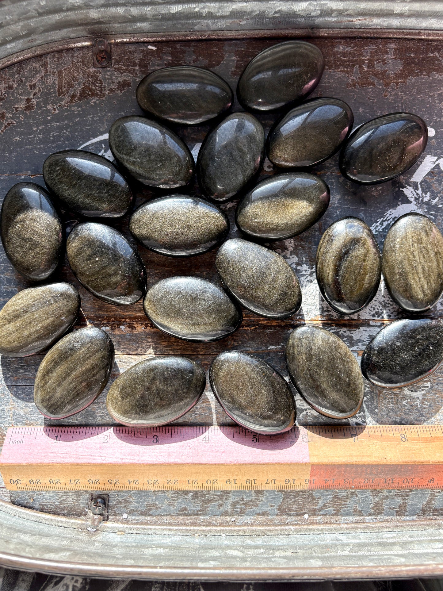 One (1) Gold Sheen Obsidian Palmstone from Mexico, Intuitively Chosen