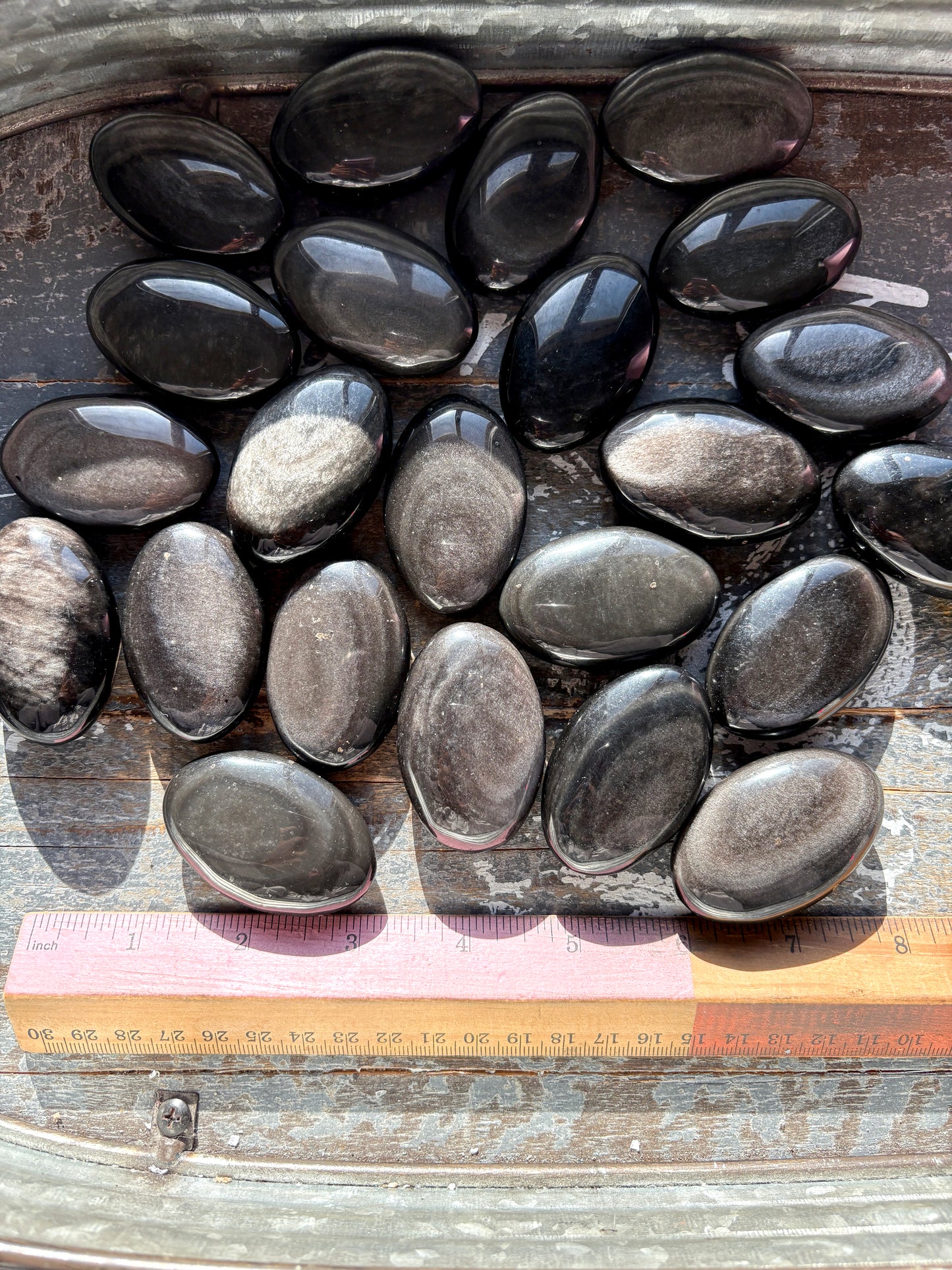 One (1) Silver Sheen Obsidian Palmstone from Mexico, Intuitively Chosen