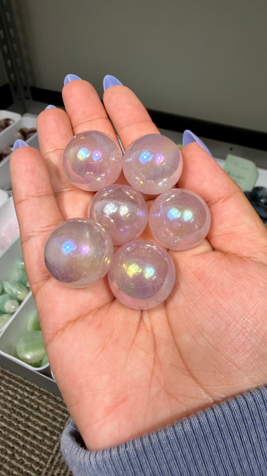 One (1) Aura Rose Quartz Mini Sphere | Intuitively Chosen