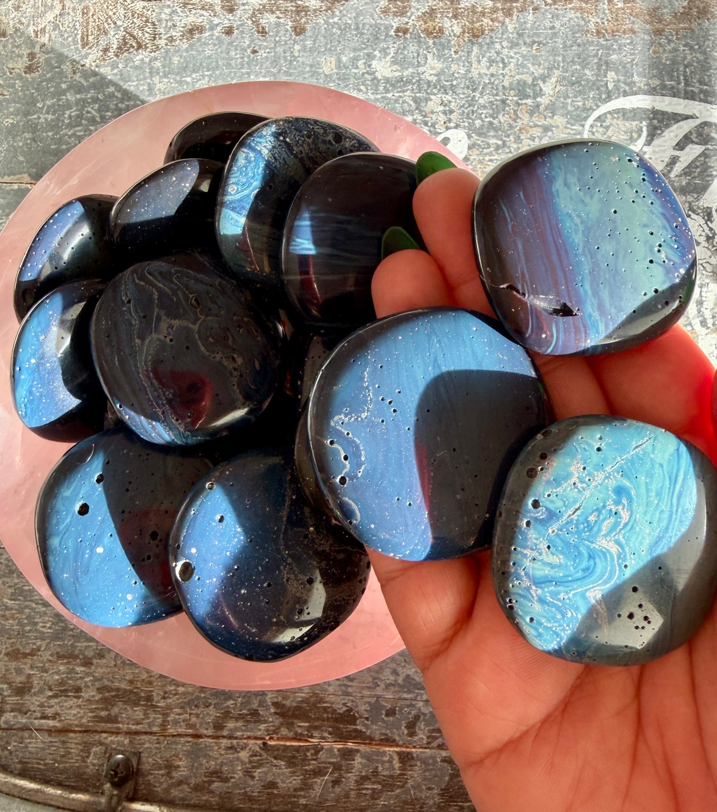 One (1) Gorgeous Sieber Agate Flat Stone (Man-made) | Intuitively Chosen