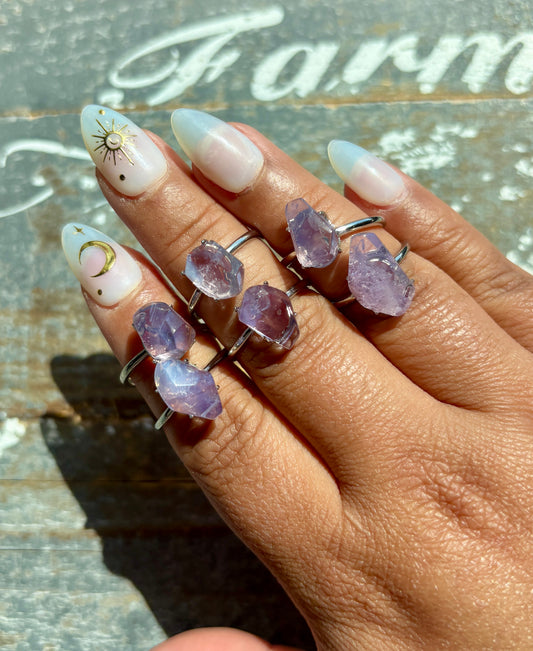 One (1) Lavender Moon Quartz Freeform Adjustable Ring