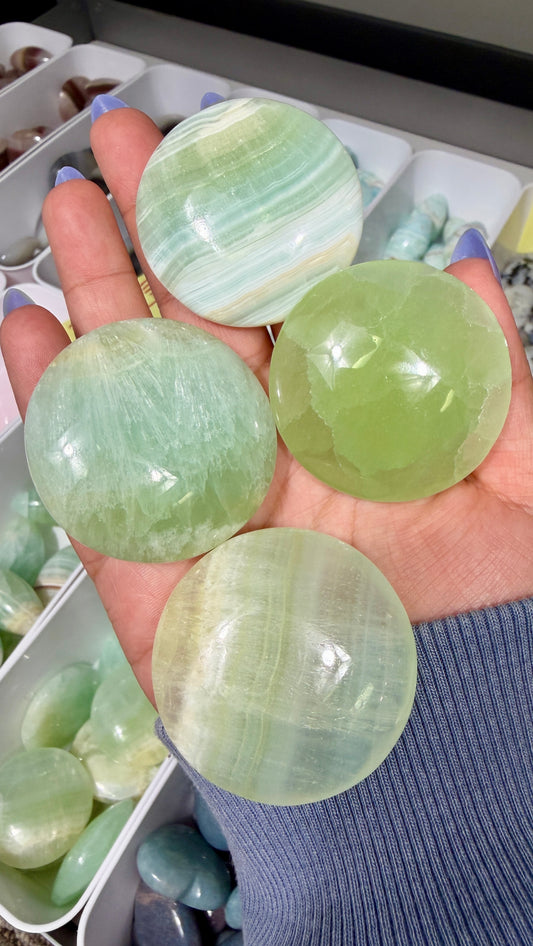 One (1) Pistachio Calcite Medallion | Pakistan | Intuitively Chosen