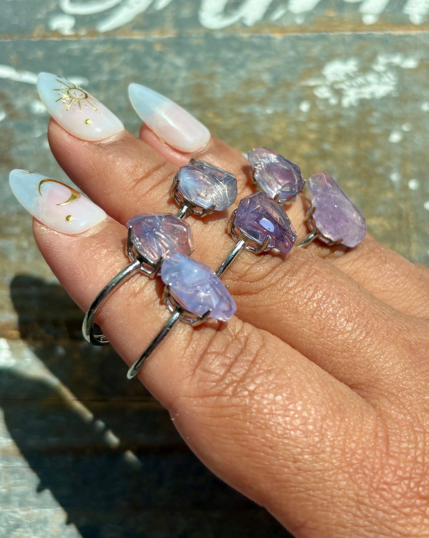 One (1) Lavender Moon Quartz Freeform Adjustable Ring