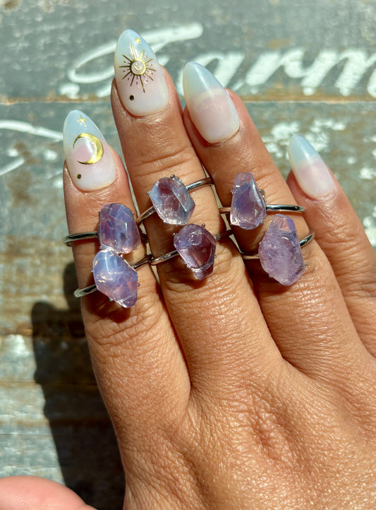 One (1) Lavender Moon Quartz Freeform Adjustable Ring