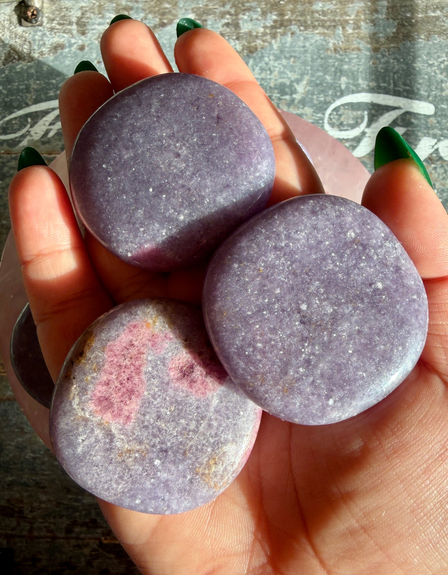 One (1) Gorgeous Lepidolite, Pink Tourmaline & Quartz Flat Stone | Intuitively Chosen