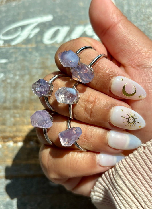 One (1) Lavender Moon Quartz Freeform Adjustable Ring