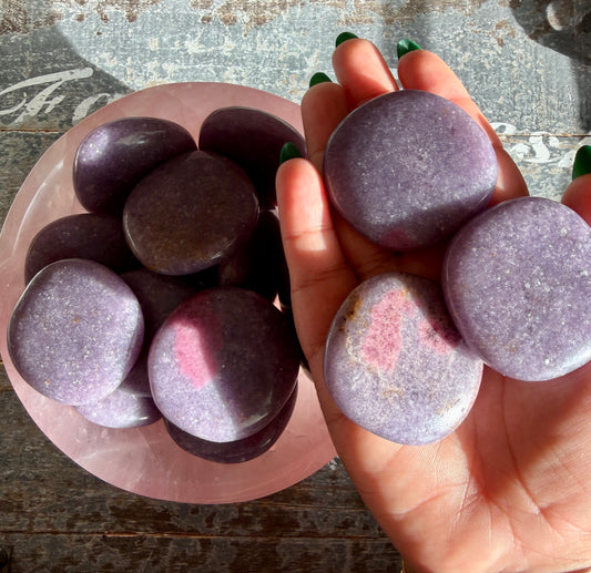 One (1) Gorgeous Lepidolite, Pink Tourmaline & Quartz Flat Stone | Intuitively Chosen