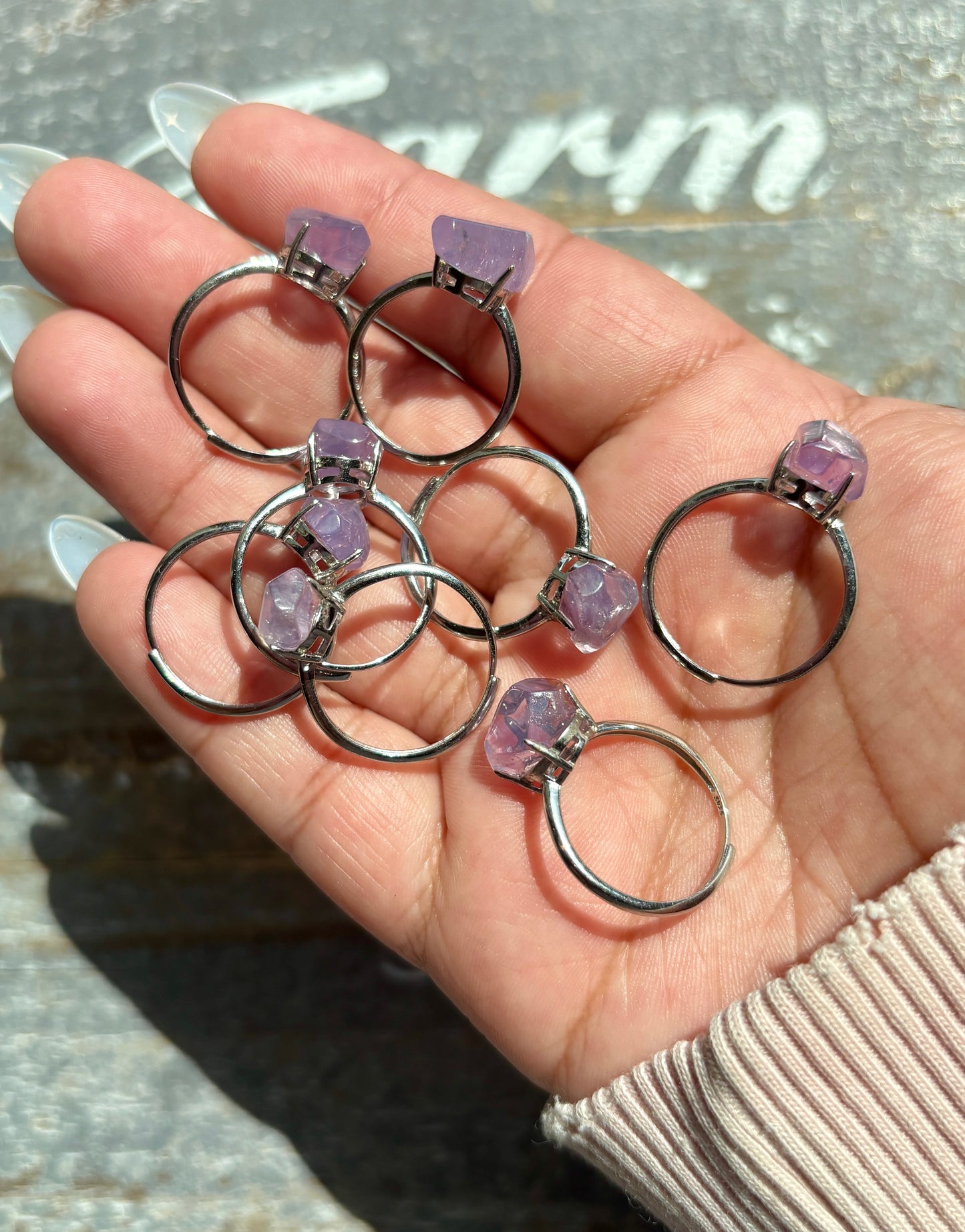 One (1) Lavender Moon Quartz Freeform Adjustable Ring
