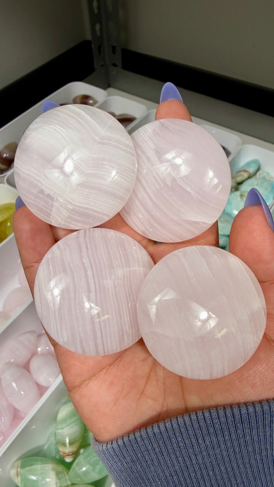 One (1) Gorgeous Pink Banded Pink Mangano Calcite Medallion (UV Reactive) | Intuitively Chosen