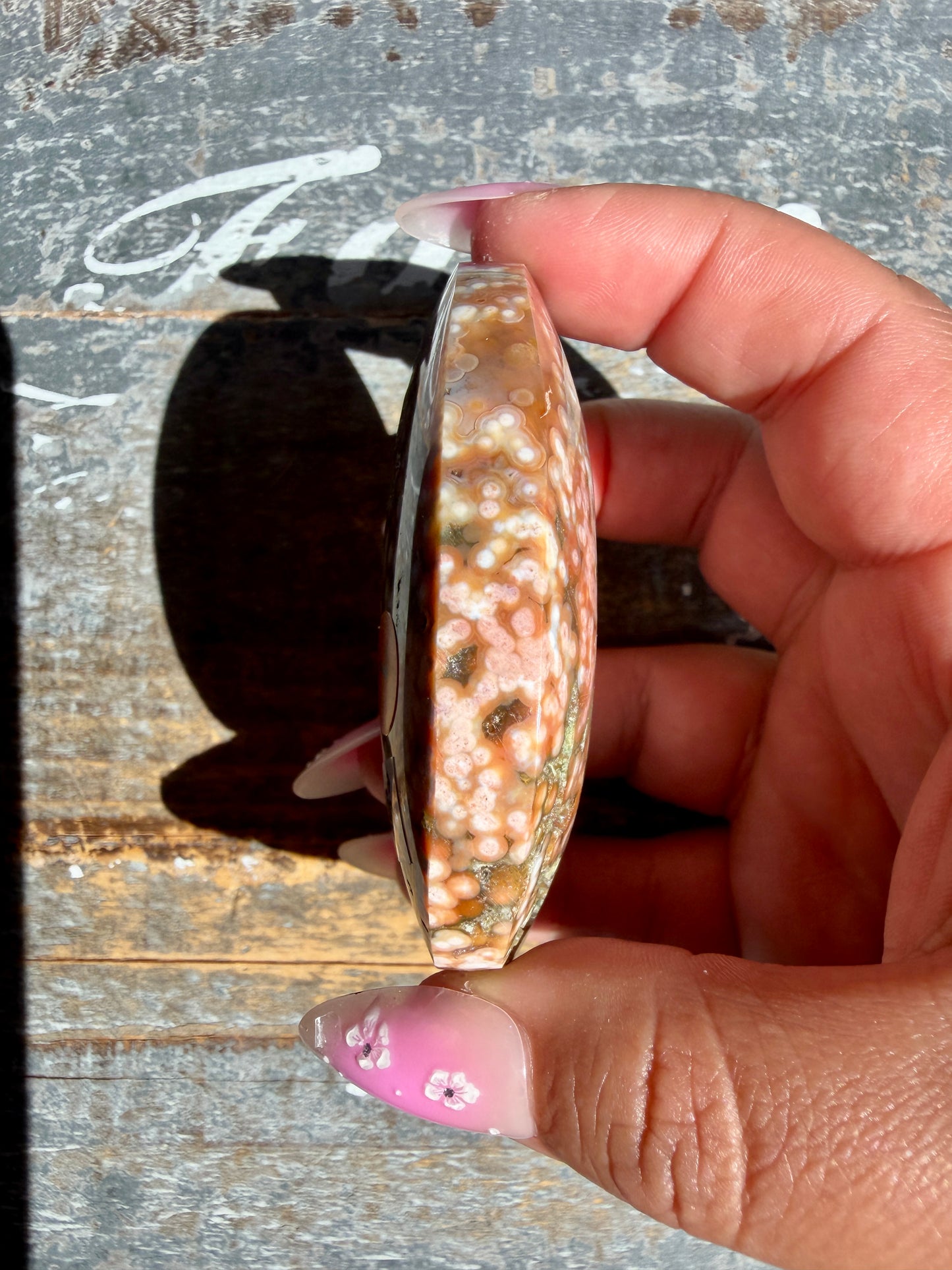 Gorgeous Authentic Ocean Jasper Palm Stone | Opt 7