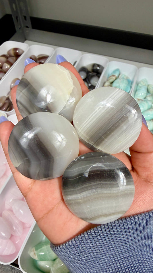 One (1) Black Banded Calcite Medallion | Pakistan | Intuitively Chosen