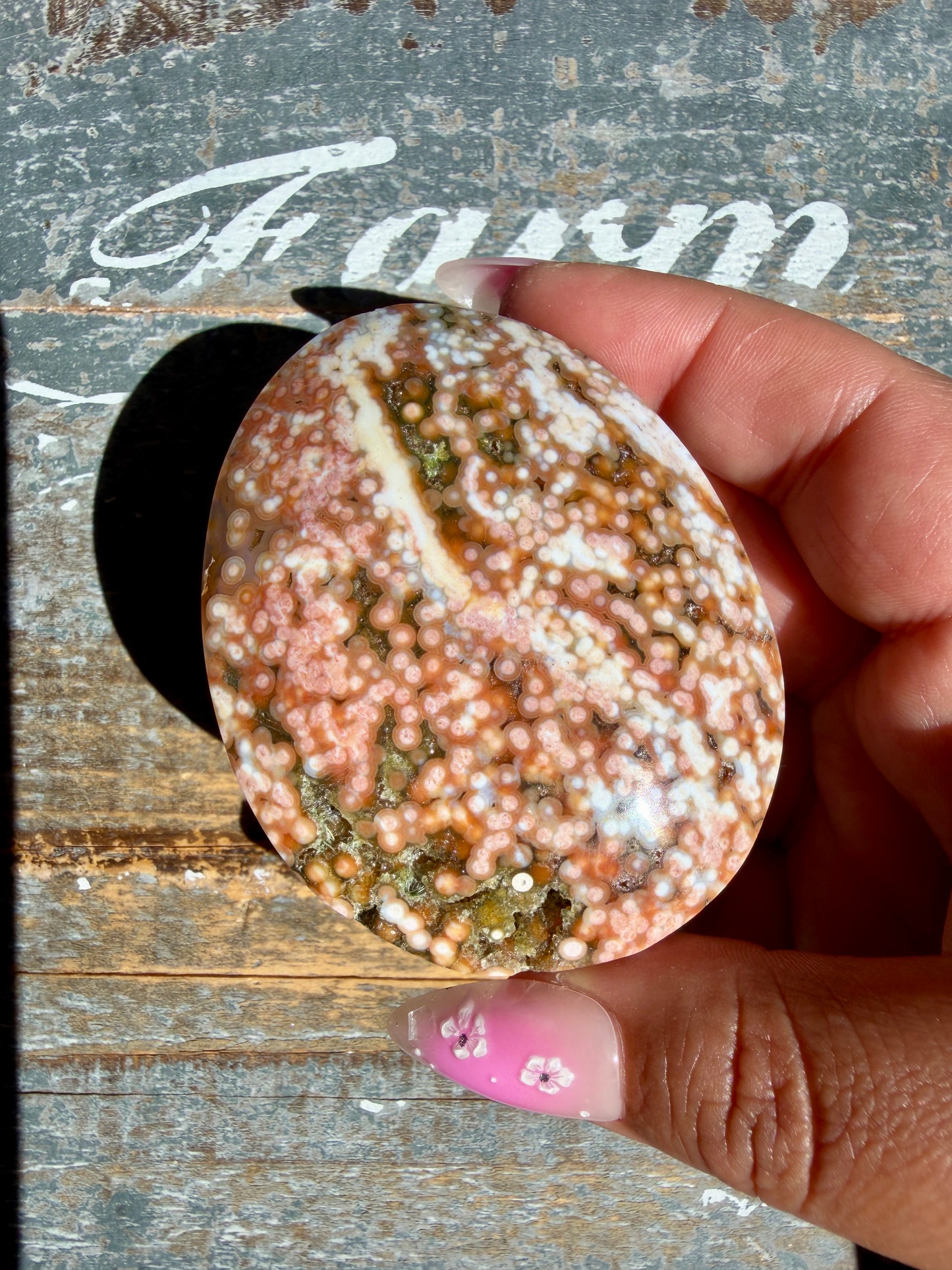 Gorgeous Authentic Ocean Jasper Palm Stone | Opt 7