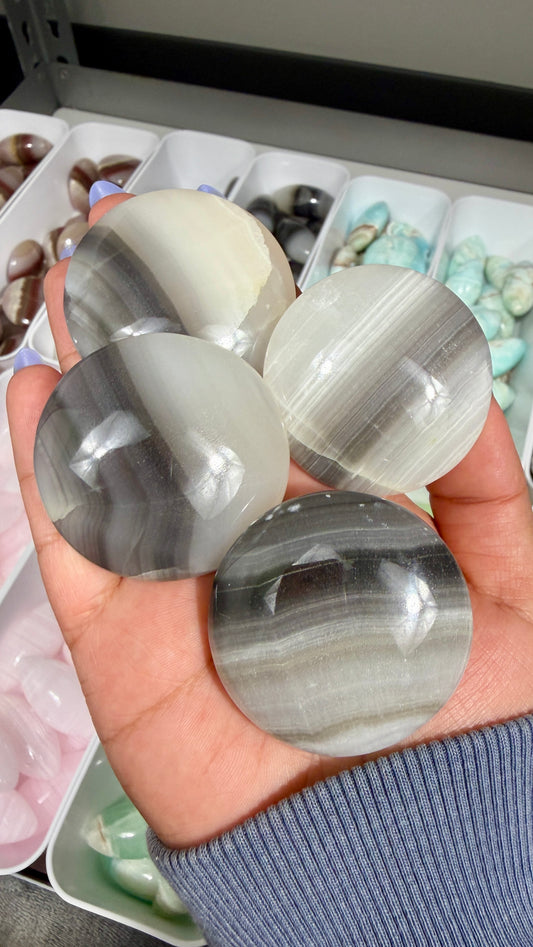 One (1) Black Banded Calcite Medallion | Pakistan | Intuitively Chosen
