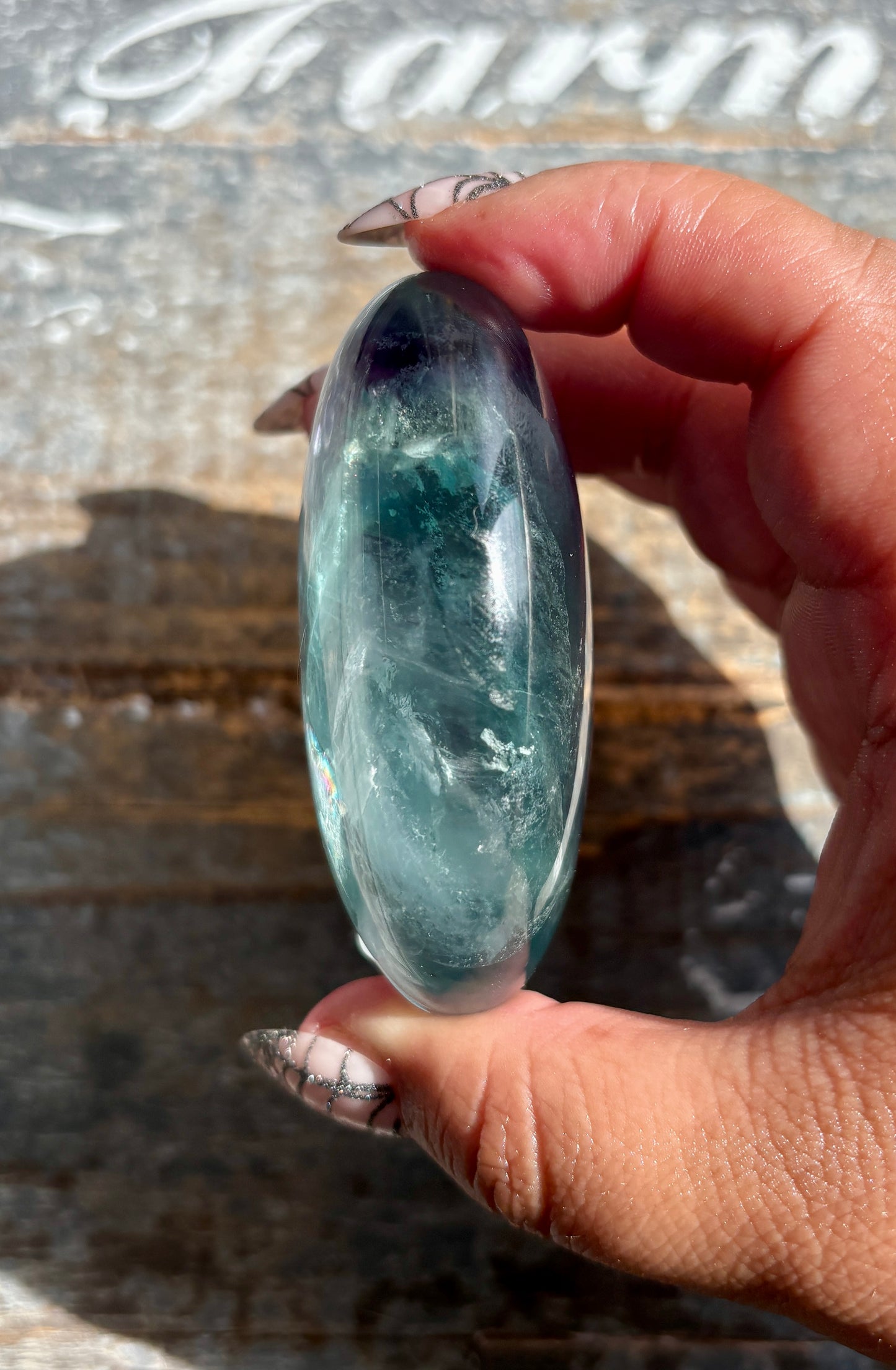 Gorgeous High Quality Rainbow Fluorite Palm Stone | Opt A