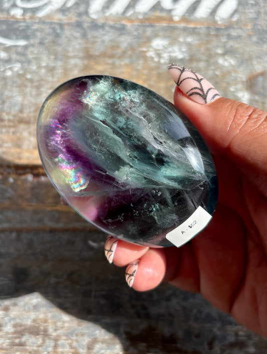 Gorgeous High Quality Rainbow Fluorite Palm Stone | Opt A