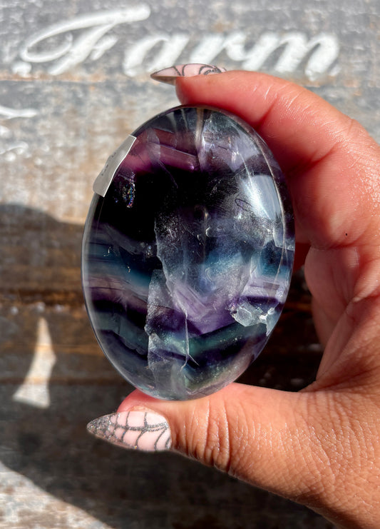 Gorgeous High Quality Rainbow Fluorite Palm Stone | Opt D