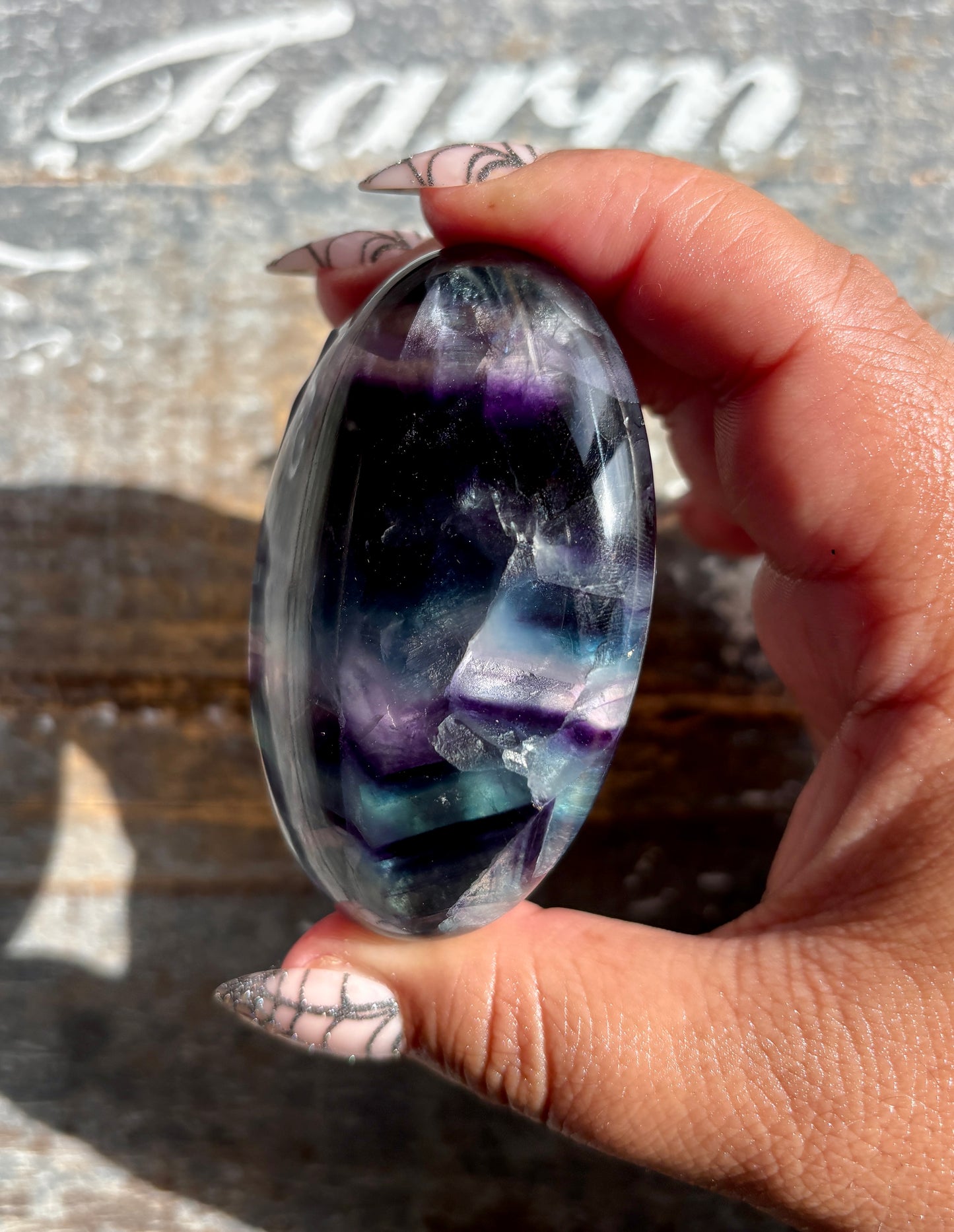 Gorgeous High Quality Rainbow Fluorite Palm Stone | Opt D