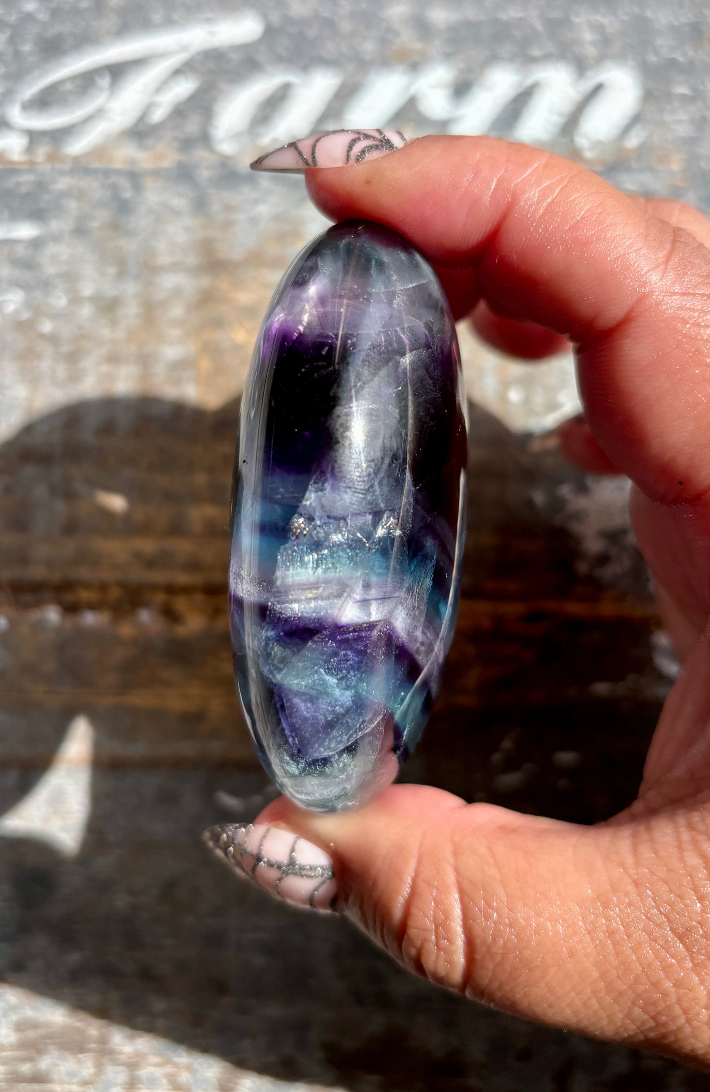 Gorgeous High Quality Rainbow Fluorite Palm Stone | Opt D