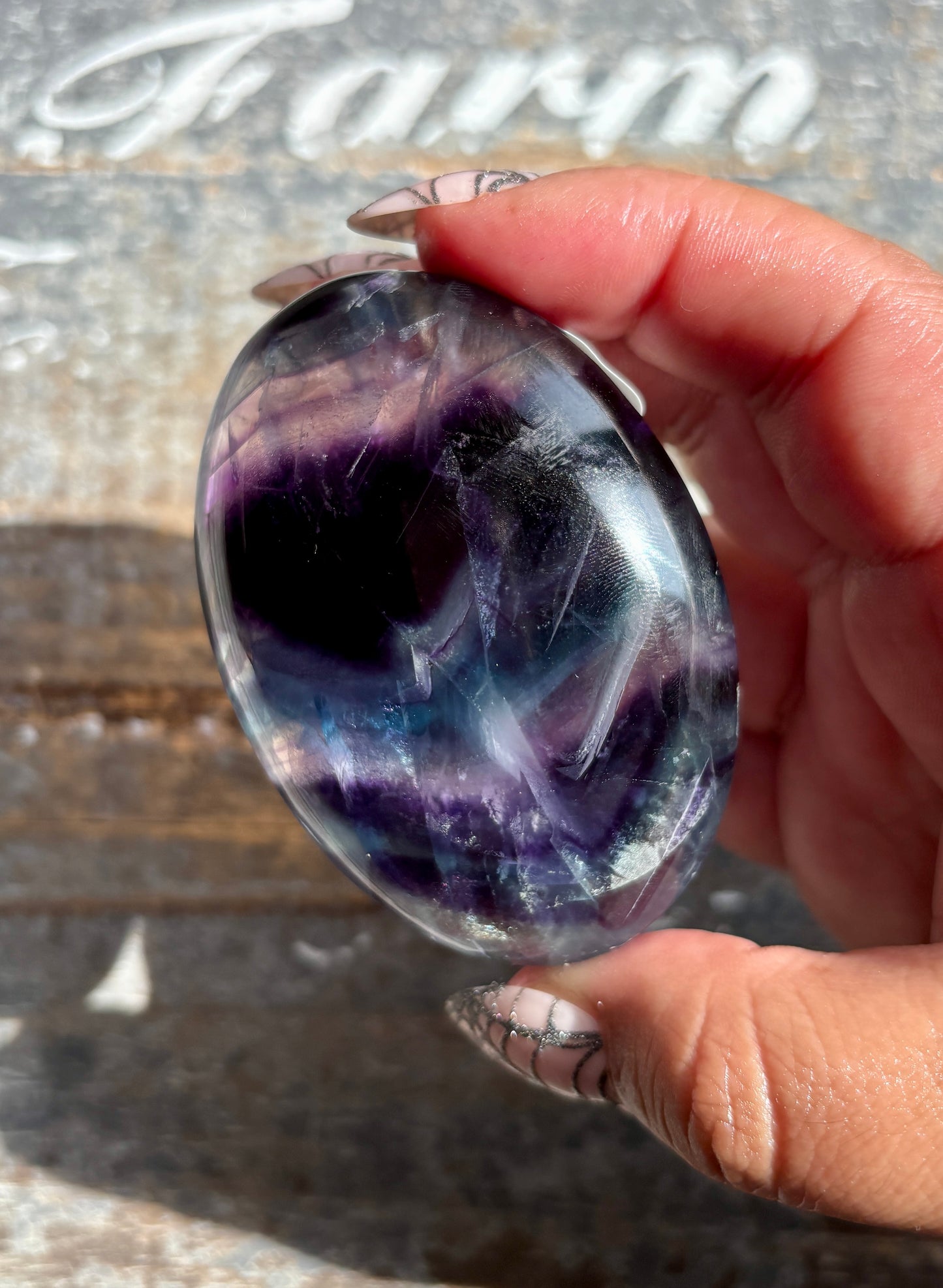 Gorgeous High Quality Rainbow Fluorite Palm Stone | Opt D