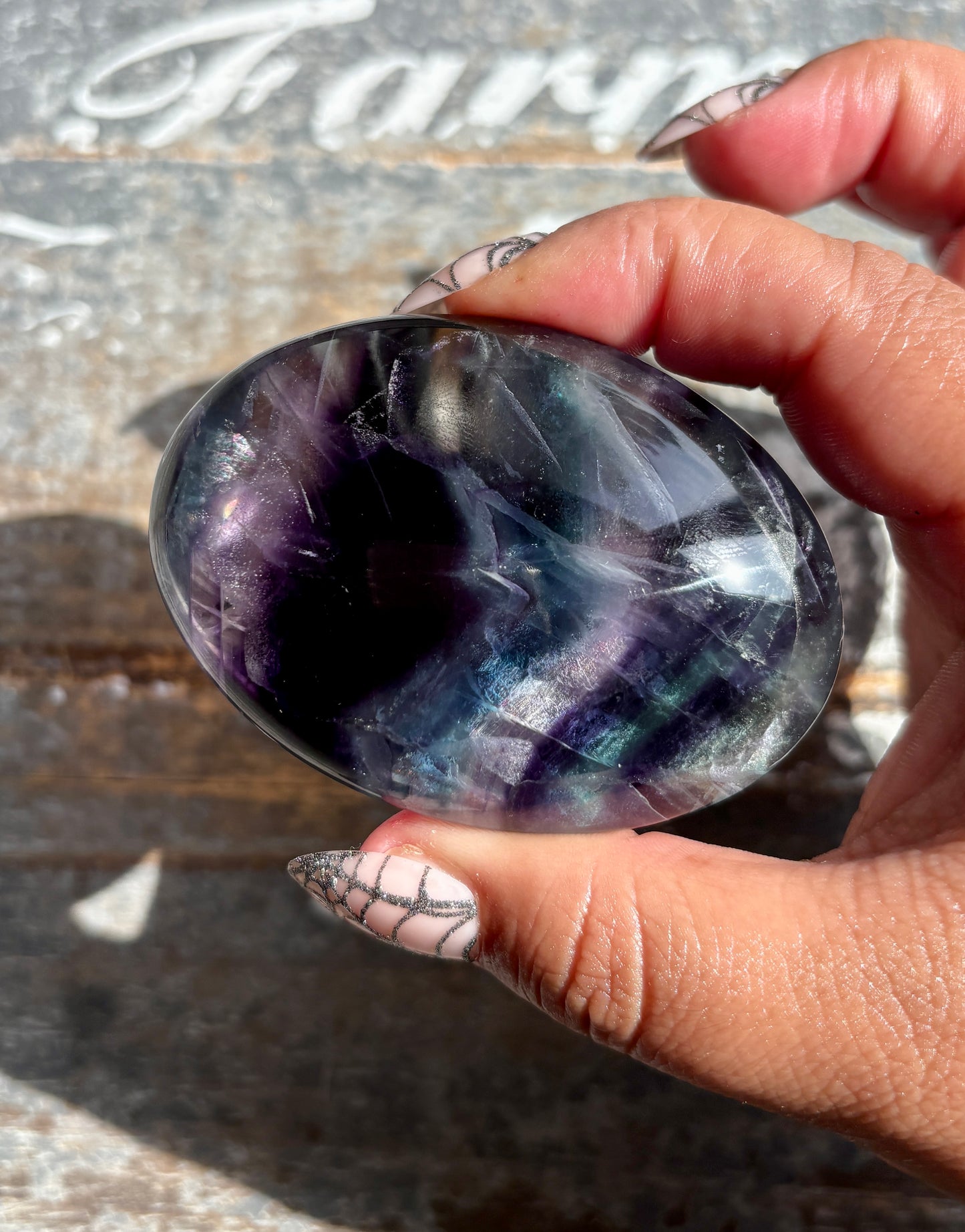 Gorgeous High Quality Rainbow Fluorite Palm Stone | Opt D