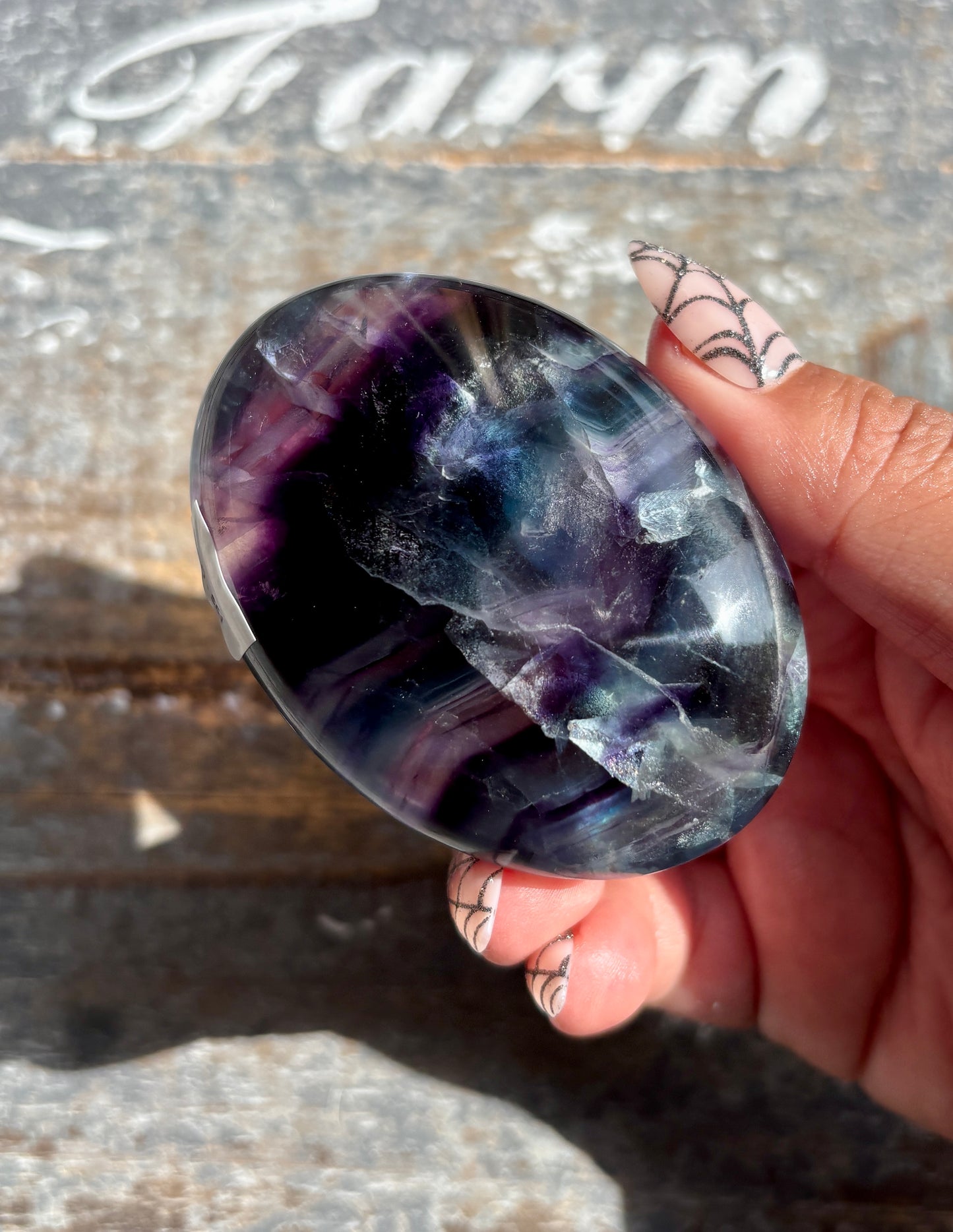 Gorgeous High Quality Rainbow Fluorite Palm Stone | Opt D