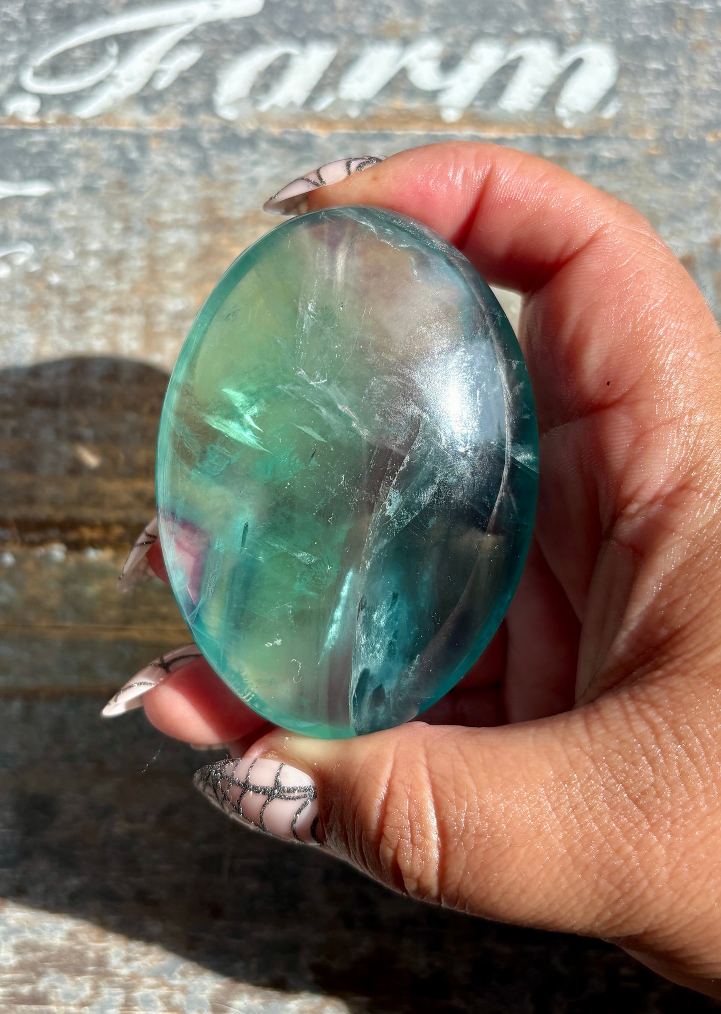 Gorgeous High Quality Rainbow Fluorite Palm Stone | Opt B