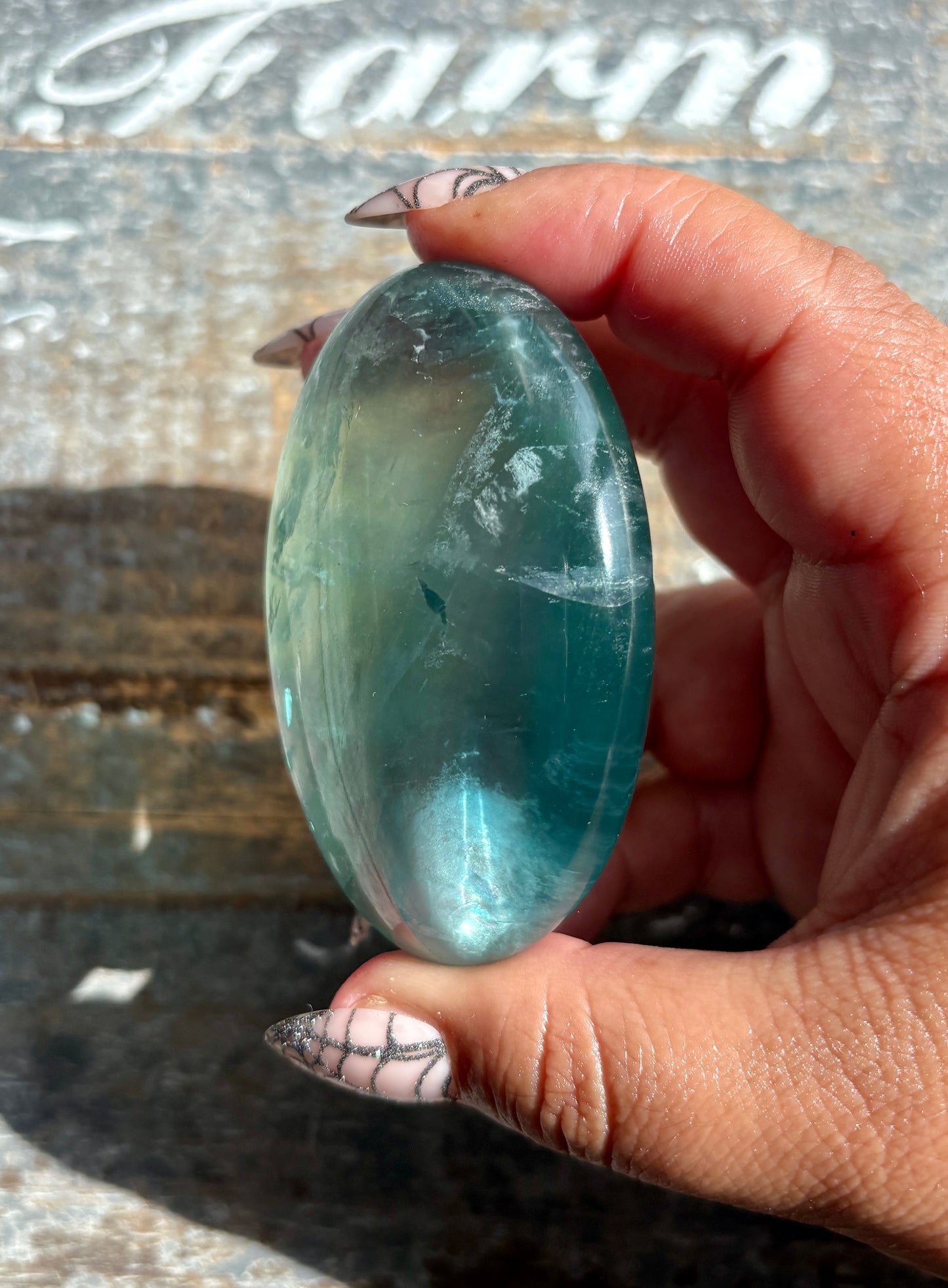 Gorgeous High Quality Rainbow Fluorite Palm Stone | Opt B