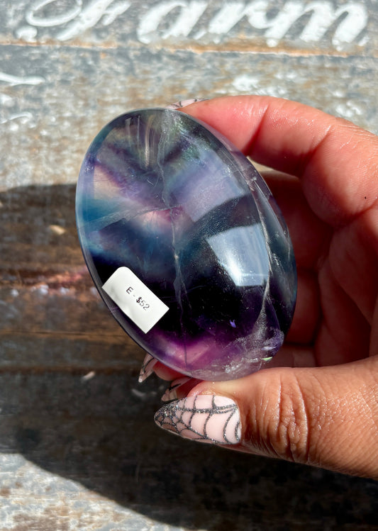 Gorgeous High Quality Rainbow Fluorite Palm Stone | Opt E