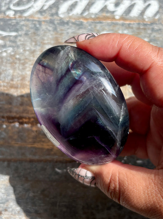 Gorgeous High Quality Rainbow Fluorite Palm Stone | Opt E