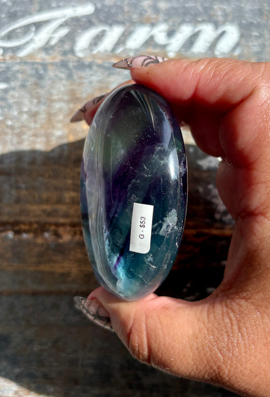 Gorgeous High Quality Rainbow Fluorite Palm Stone | Opt G