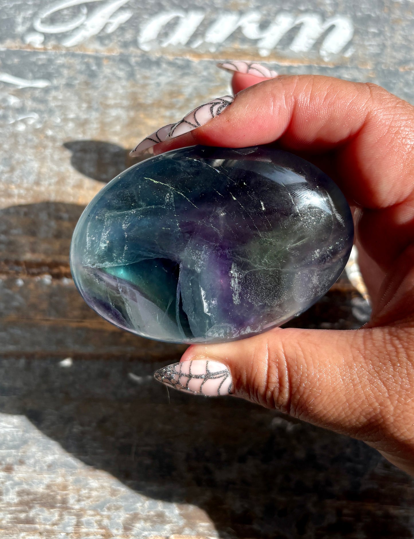 Gorgeous High Quality Rainbow Fluorite Palm Stone | Opt G