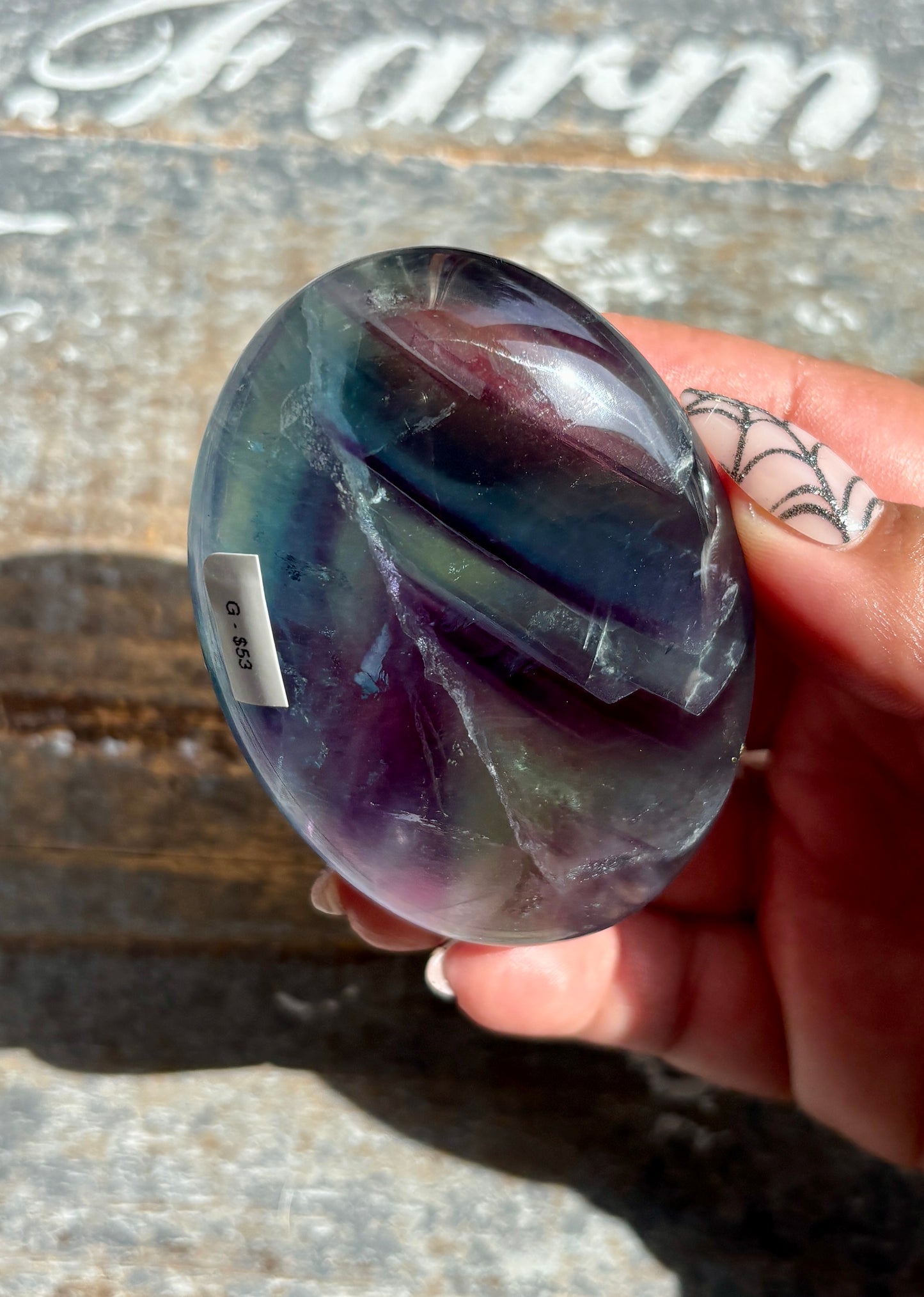 Gorgeous High Quality Rainbow Fluorite Palm Stone | Opt G