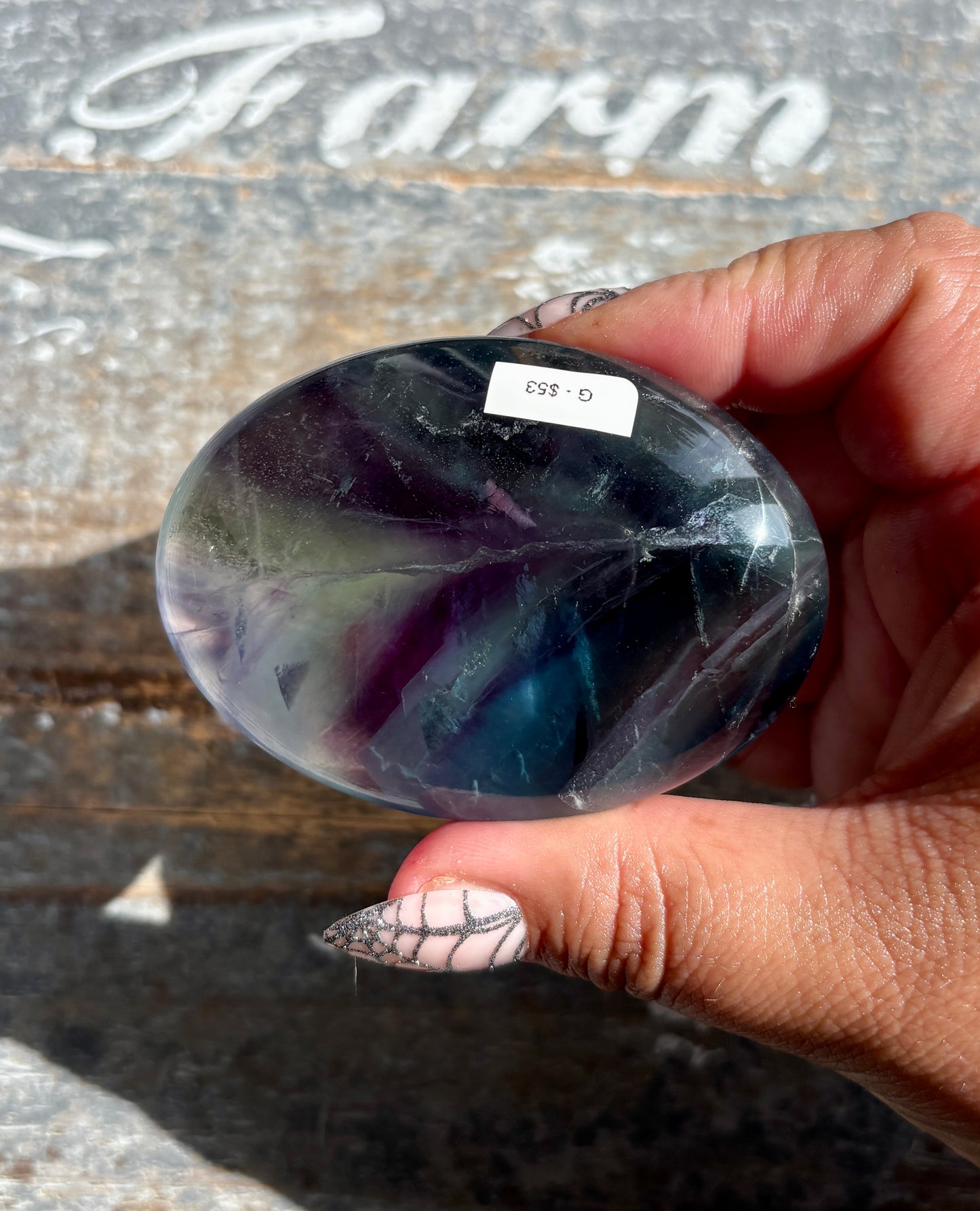 Gorgeous High Quality Rainbow Fluorite Palm Stone | Opt G