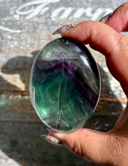 Gorgeous High Quality Rainbow Fluorite Palm Stone | Opt F