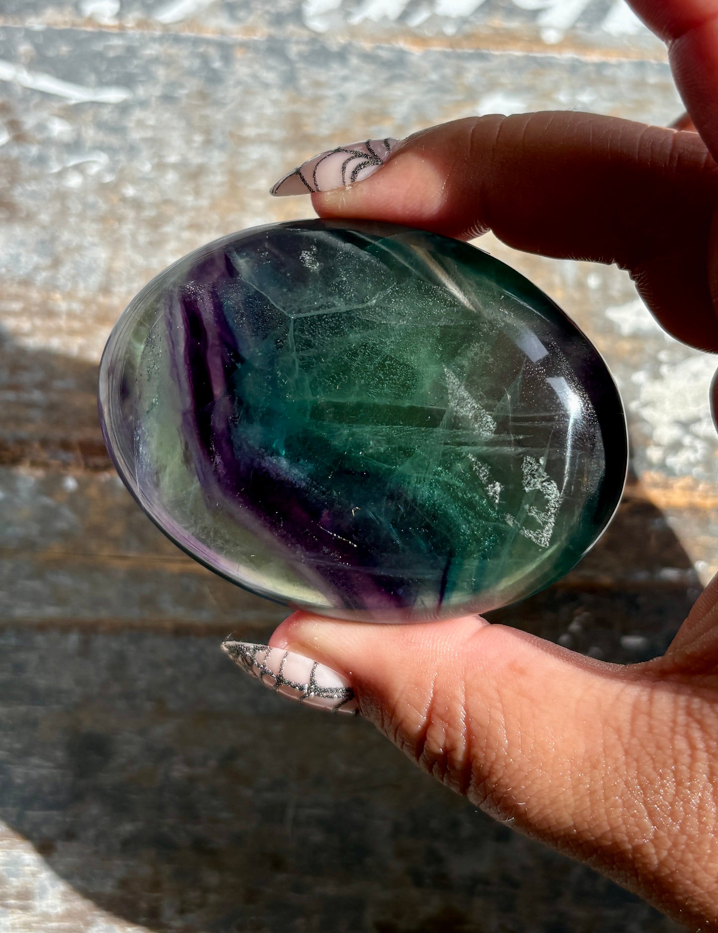 Gorgeous High Quality Rainbow Fluorite Palm Stone | Opt F