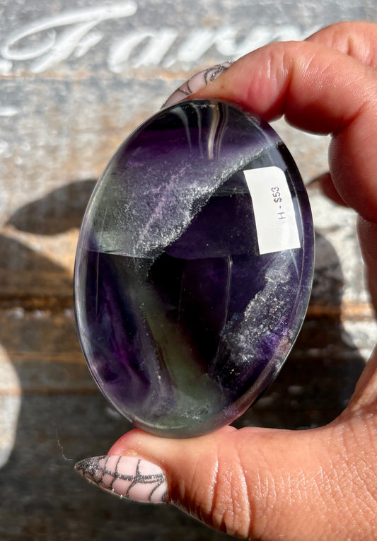 Gorgeous High Quality Rainbow Fluorite Palm Stone | Opt H