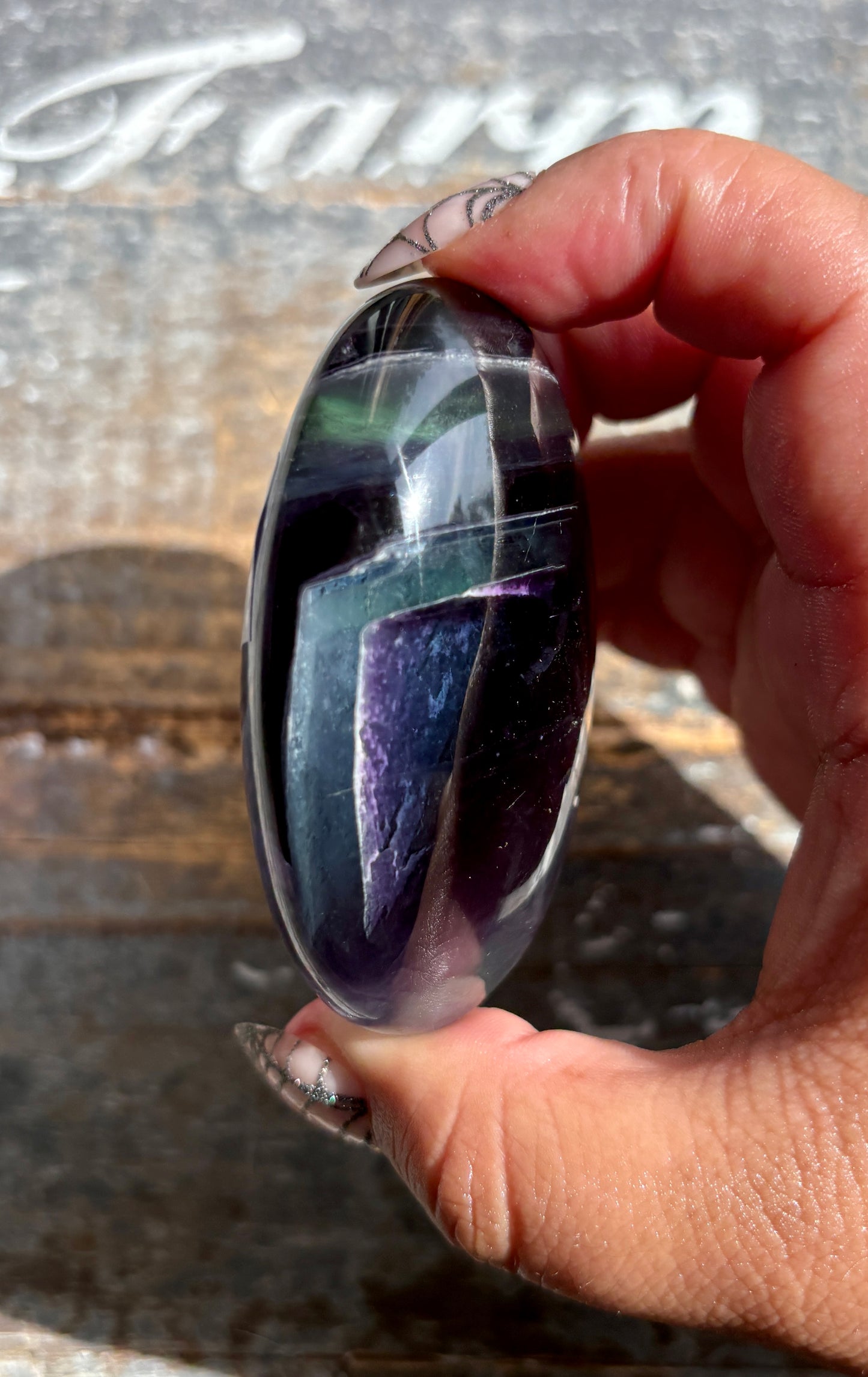 Gorgeous High Quality Rainbow Fluorite Palm Stone | Opt H