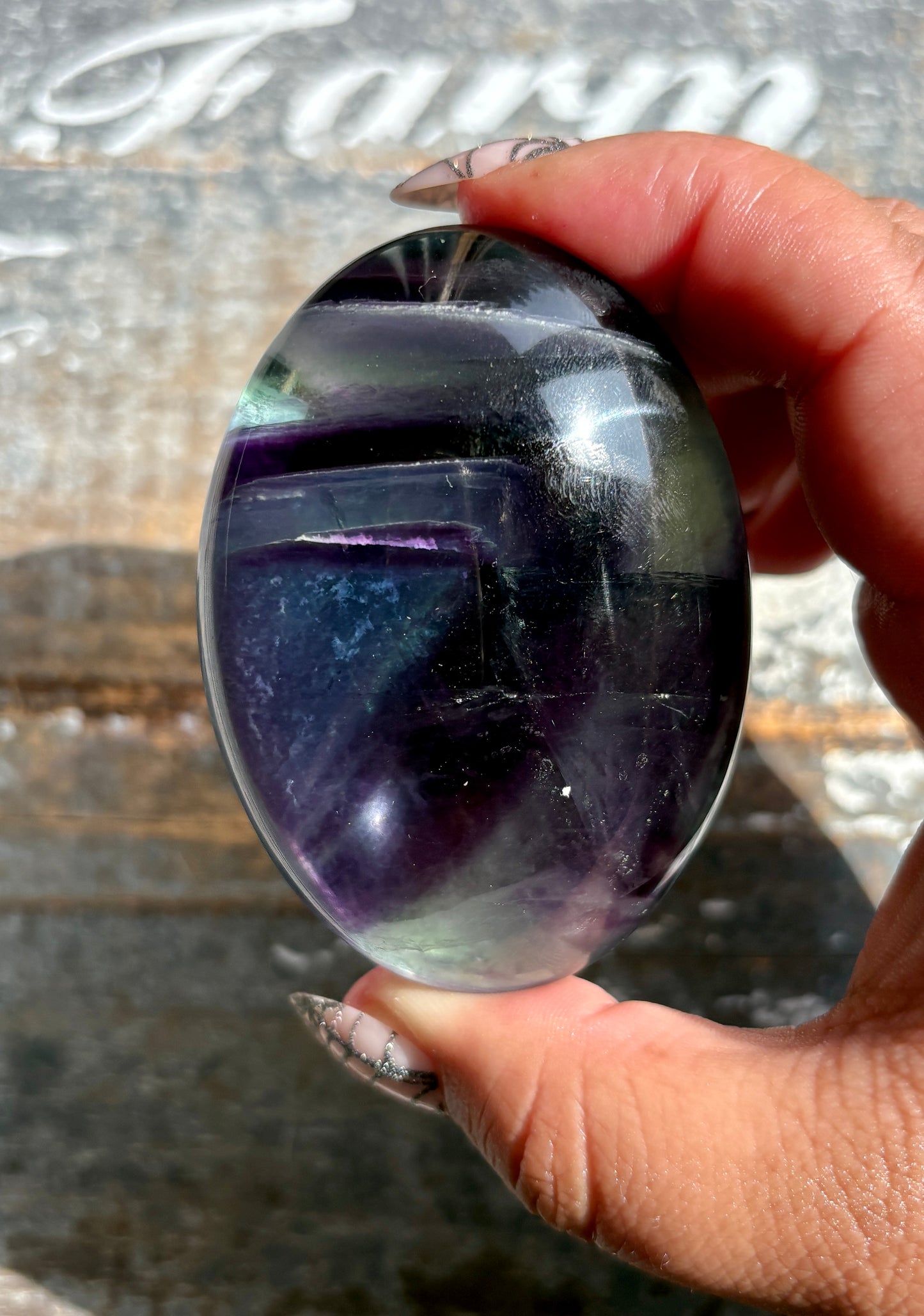 Gorgeous High Quality Rainbow Fluorite Palm Stone | Opt H