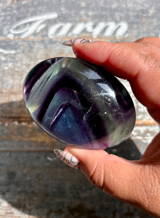 Gorgeous High Quality Rainbow Fluorite Palm Stone | Opt H