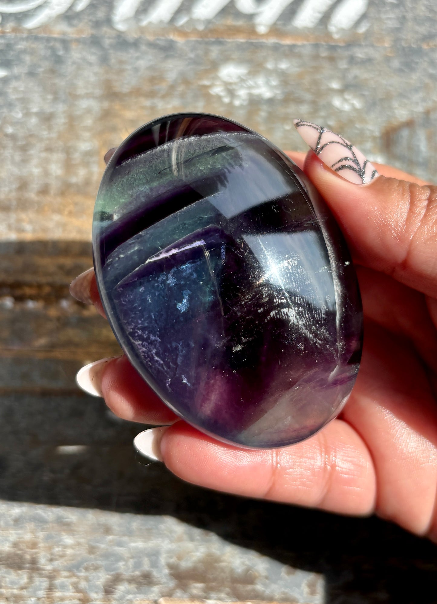 Gorgeous High Quality Rainbow Fluorite Palm Stone | Opt H