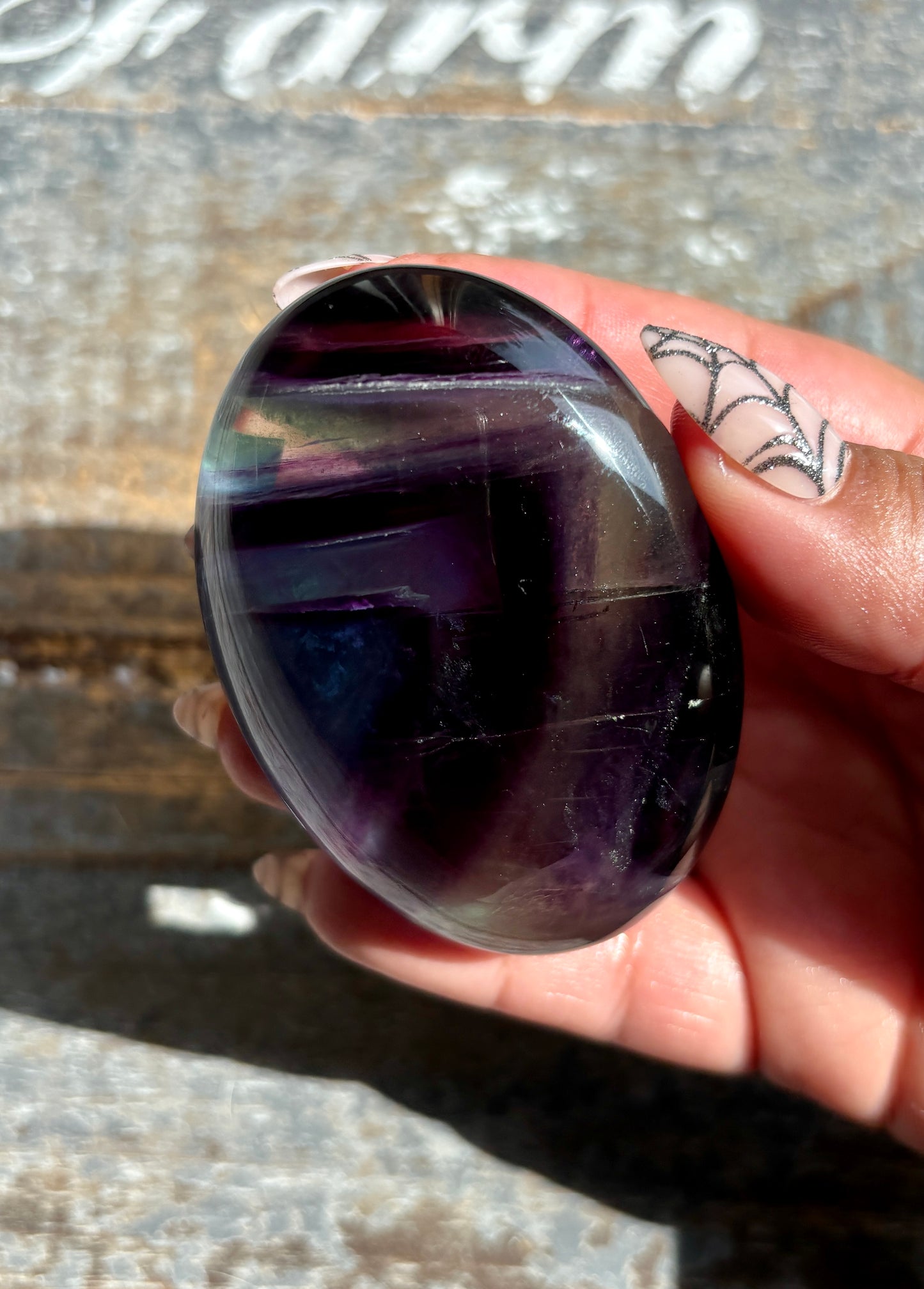 Gorgeous High Quality Rainbow Fluorite Palm Stone | Opt H