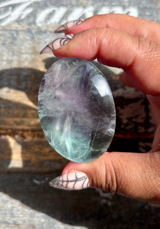 Gorgeous High Quality Rainbow Fluorite Palm Stone | Opt I
