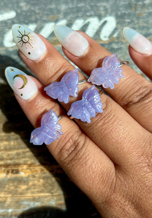One (1) Gorgeous Lavender Moon Quartz Butterfly Adjustable Ring