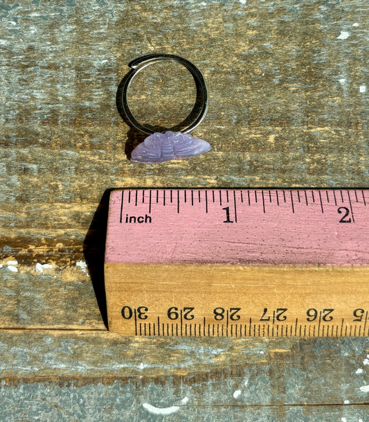 One (1) Gorgeous Lavender Moon Quartz Butterfly Adjustable Ring