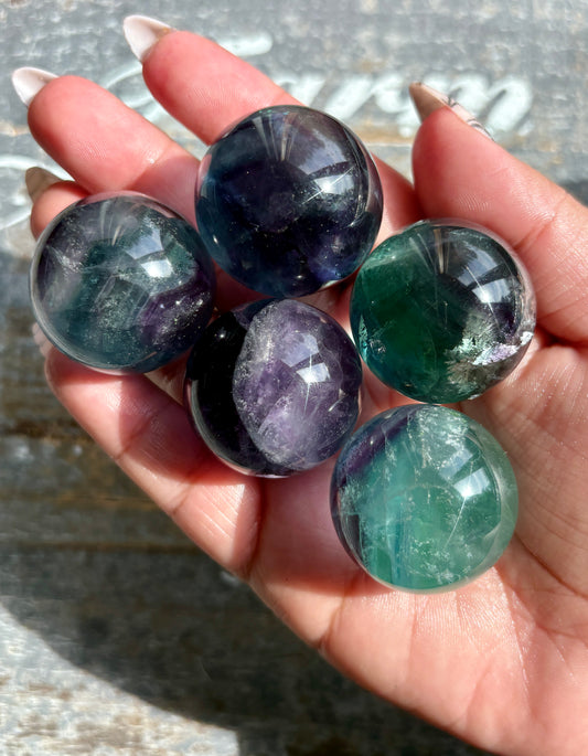 One (1) Gorgeous High Quality Mini Rainbow Fluorite Sphere | Intuitively Chosen