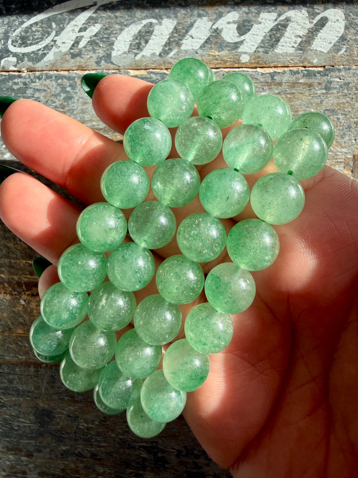 One (1) Green Strawberry Quartz Bracelet | Wrist: 6.75-7" | 10mm