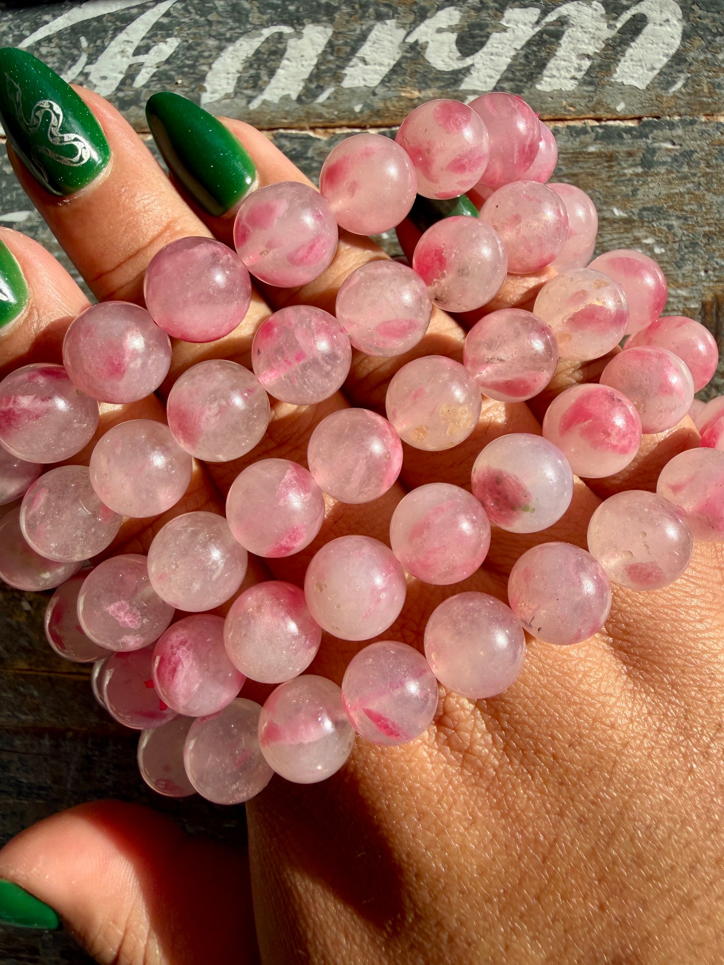 One (1) Cherry Blossom Rhodonite | Wrist Size: 6.75 - 7" | 10 MM