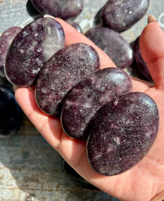 One (1) Dark Lepidolite Palm Stone | Intuitively Chosen